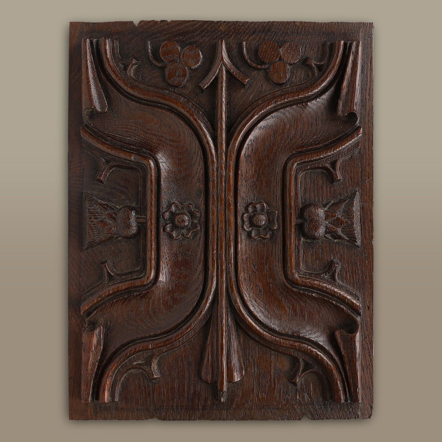 Gothic Sculpted Panel in Oak, Belgium, 1500s-img